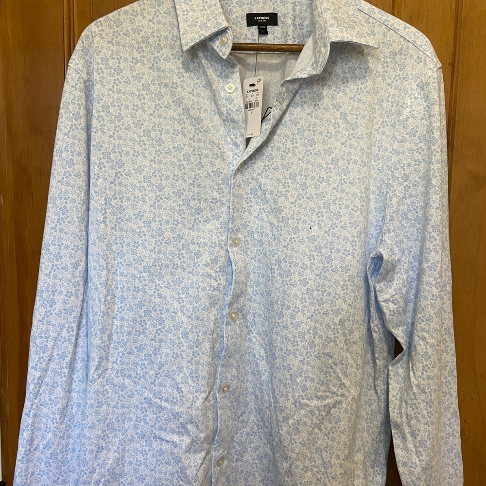 Express Men's Blue Floral Shirt